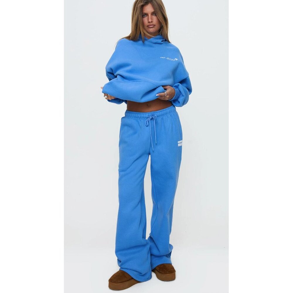 Princess Polly Wide Leg Sweatpants Blue Bubble Logo – Size 6